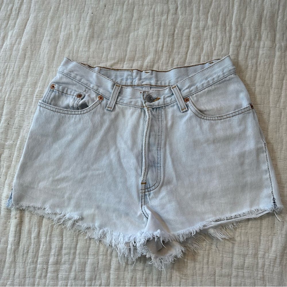 Levi's Women’s Vintage Blue Distressed 501 Cut Off Denim Shorts Button Fly - Picture 4 of 14